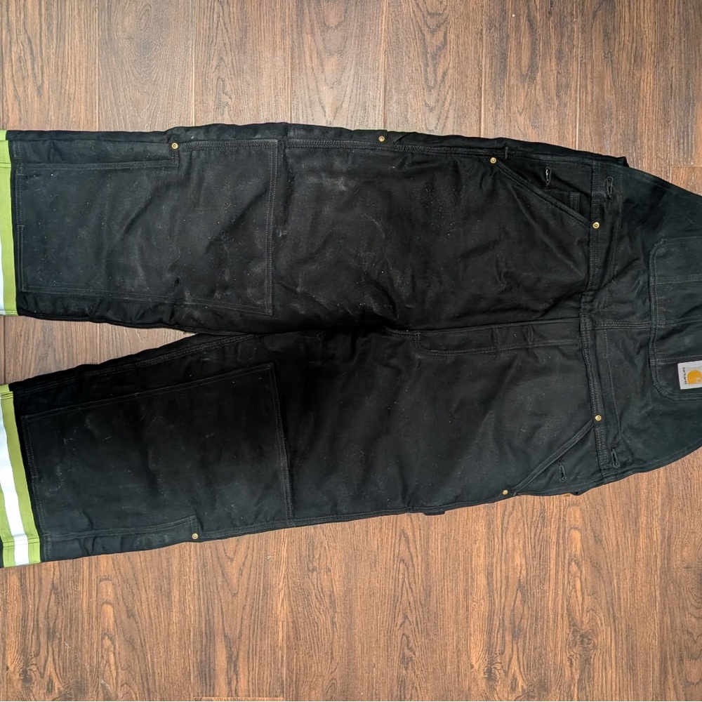 Carhartt Men’s Black Cargo Work Pants with High-Vis Yellow Trim